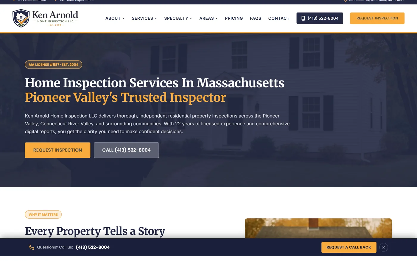 Ken Arnold Home Inspection website homepage