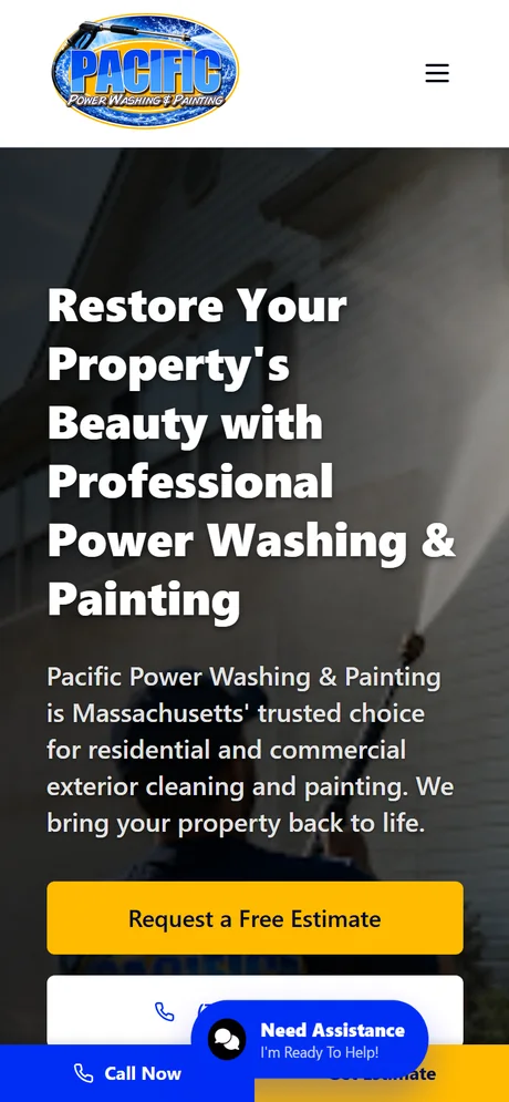 Pacific Power Washing & Painting homepage — mobile view